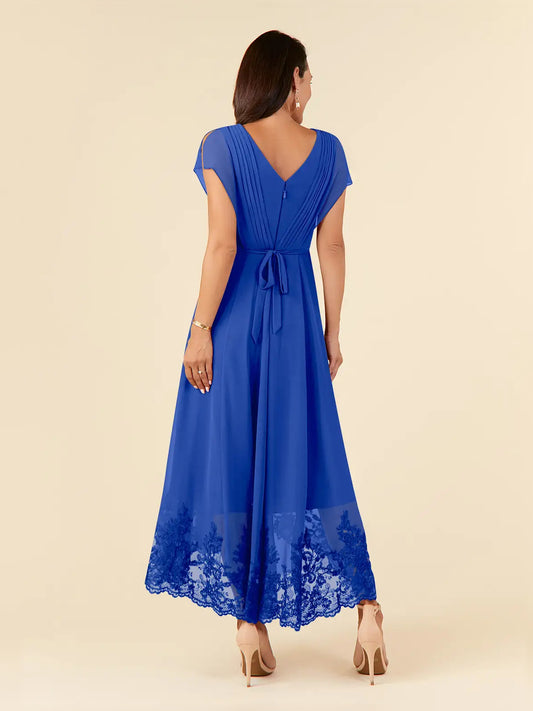 Royal Blue midi mother of the bride dress, alternate view showing the bodice and skirt