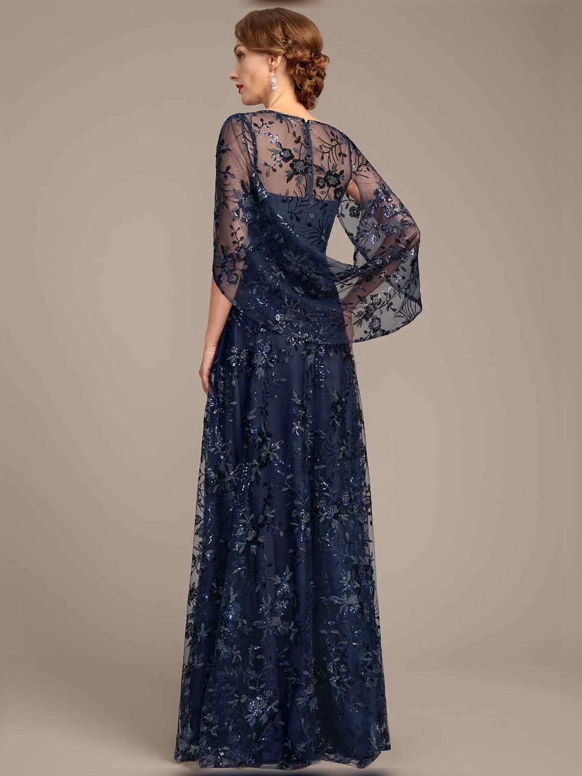 Dark Blue maxi mother of the bride dress, alternate view showing the bodice and skirt