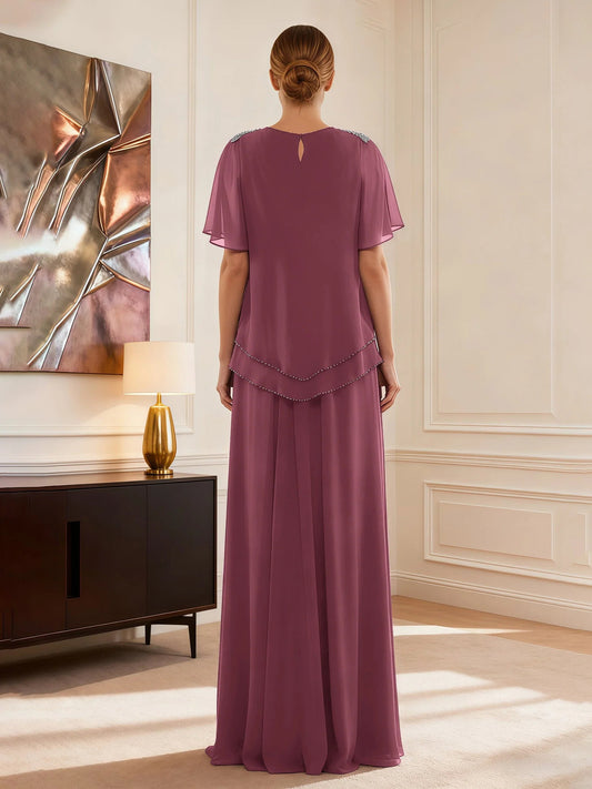 Mauve floor-length mother of the bride dress, alternate view showing the bodice and skirt