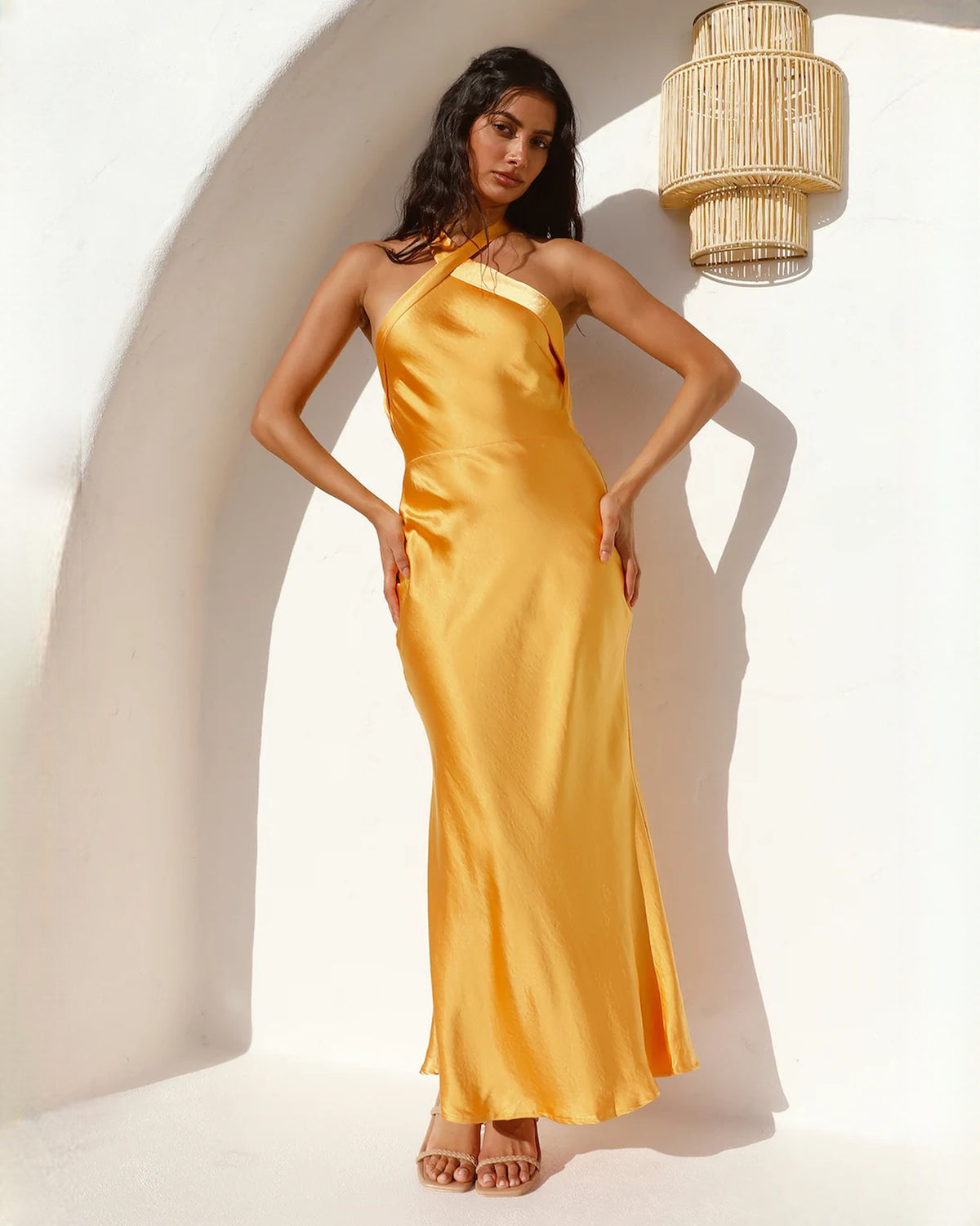 sleeveless satin a-line maxi bridesmaid dress - image 2