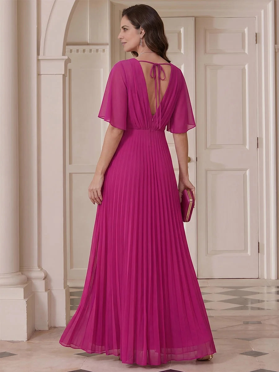 Hot Pink maxi mother of the bride dress, alternate view showing the bodice and skirt