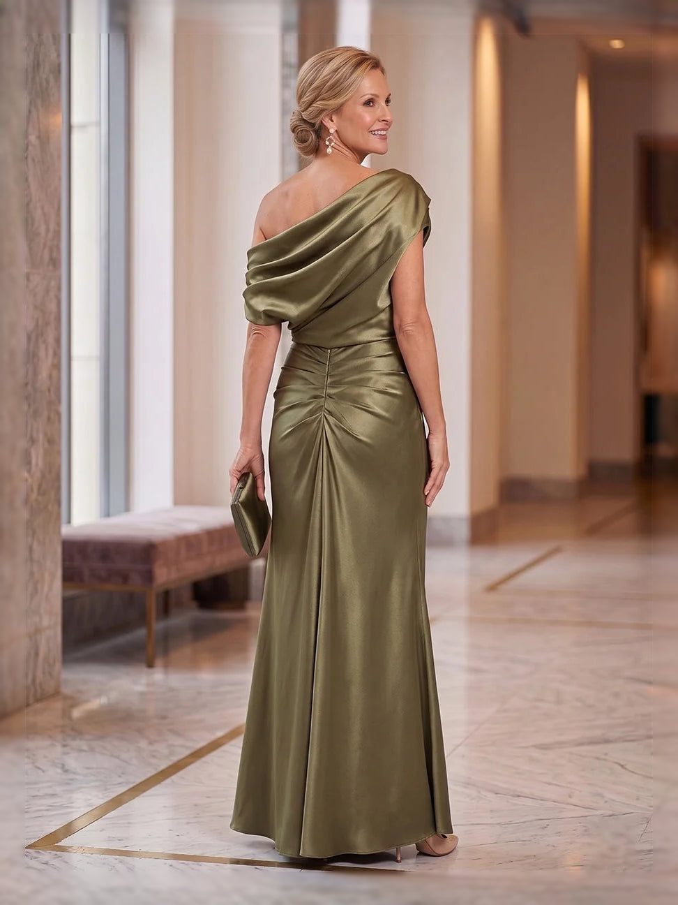 Dusty Sage maxi mother of the bride dress, alternate view showing the bodice and skirt