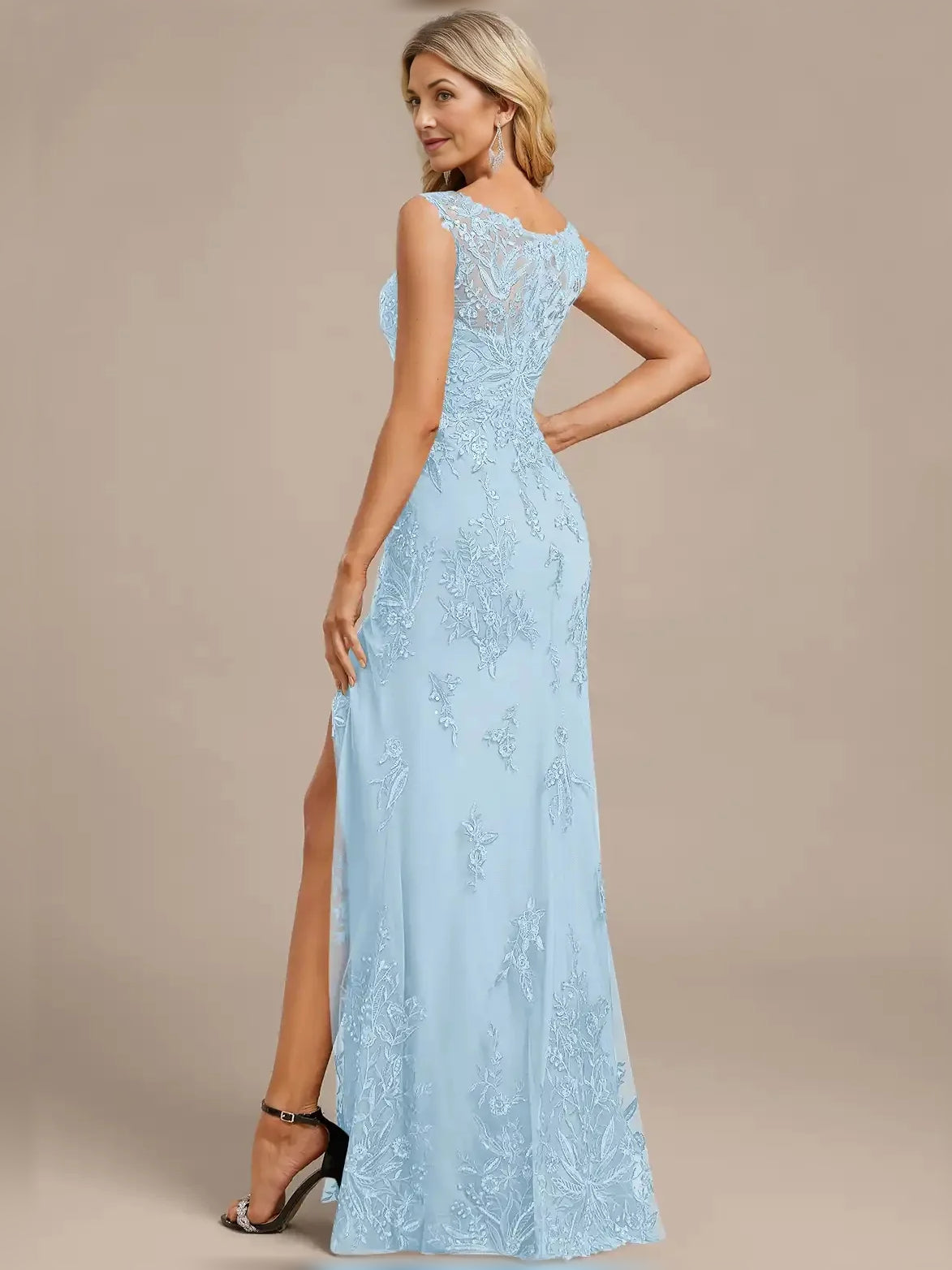 Sky Blue floor-length mother of the bride dress, alternate view showing the bodice and skirt
