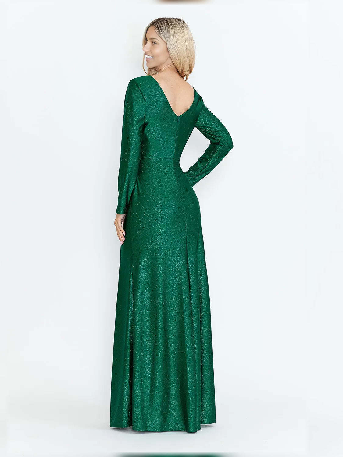 Emerald Green sheath floor-length formal dress with ruching, alternate view