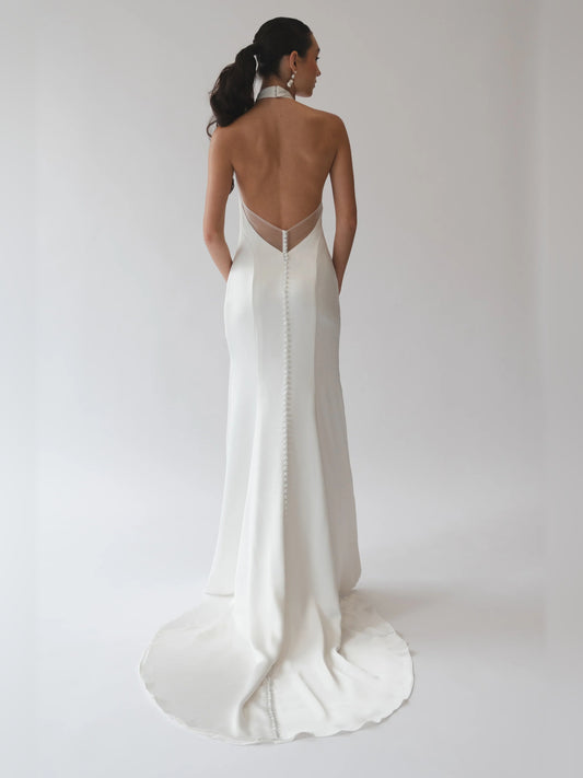 halter neck sheath floor-length formal dress - image 2