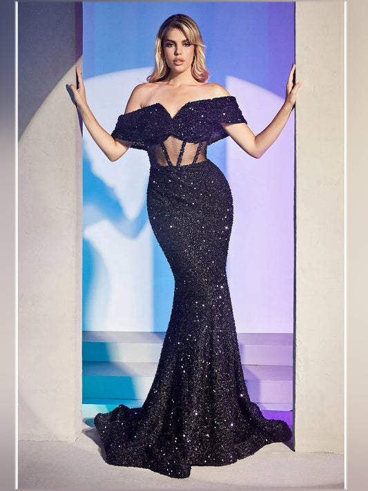 Black floor-length prom dress, alternate view showing the bodice and skirt