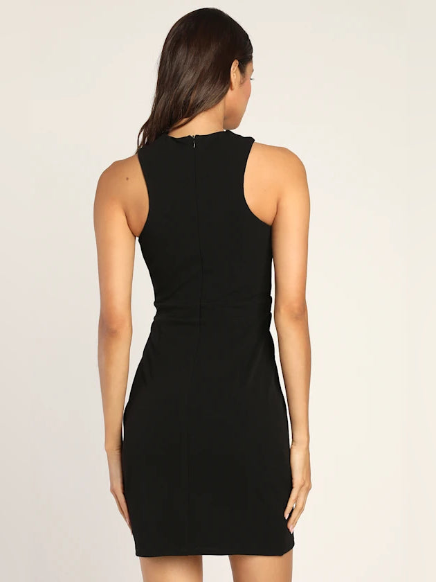 Black mini homecoming dress, alternate view showing the bodice and skirt