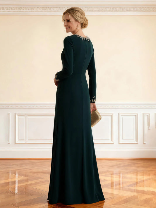 Dark Green floor-length mother of the bride dress, alternate view showing the bodice and skirt