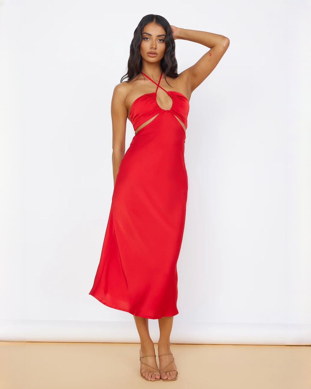 sleeveless satin a-line midi bridesmaid dress - image 2