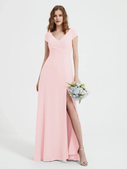 Blush Pink maxi bridesmaid dress, alternate view showing the bodice and skirt
