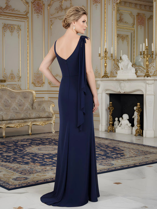 Dark Navy floor-length mother of the bride dress, alternate view showing the bodice and skirt