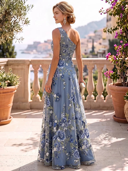 Steel Blue floor-length mother of the bride dress, alternate view showing the bodice and skirt
