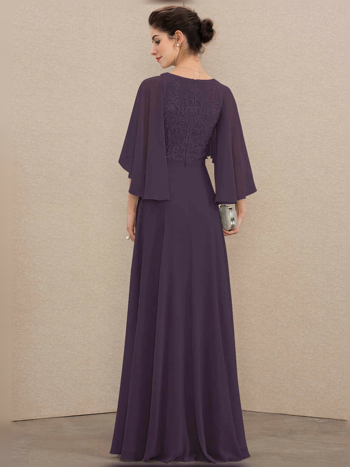 Deep Purple floor-length mother of the bride dress, alternate view showing the bodice and skirt