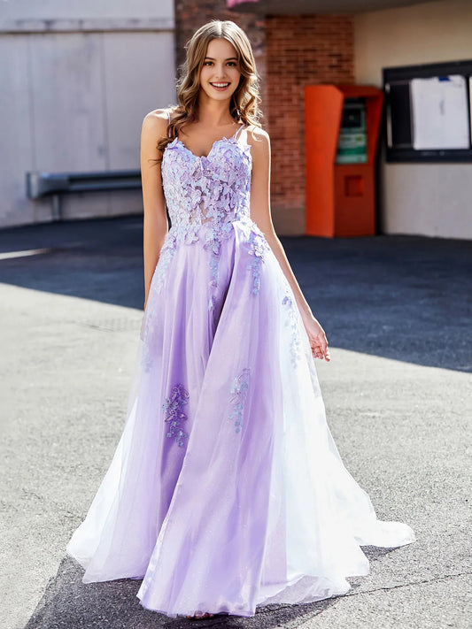 Lilac floor-length prom dress, alternate view showing the bodice and skirt
