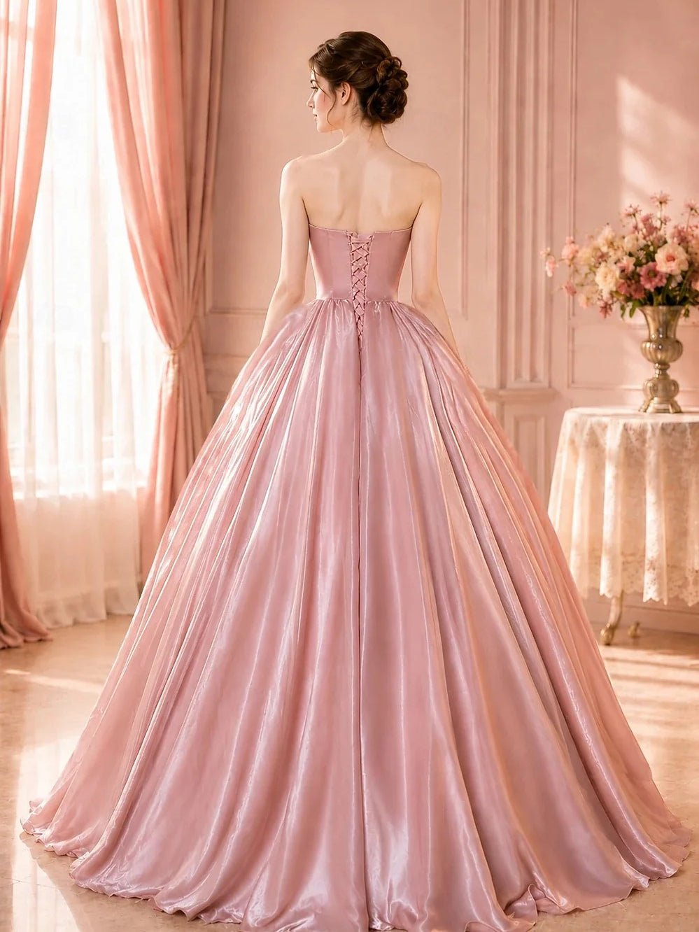 Blush Pink floor-length prom dress, alternate view showing the bodice and skirt