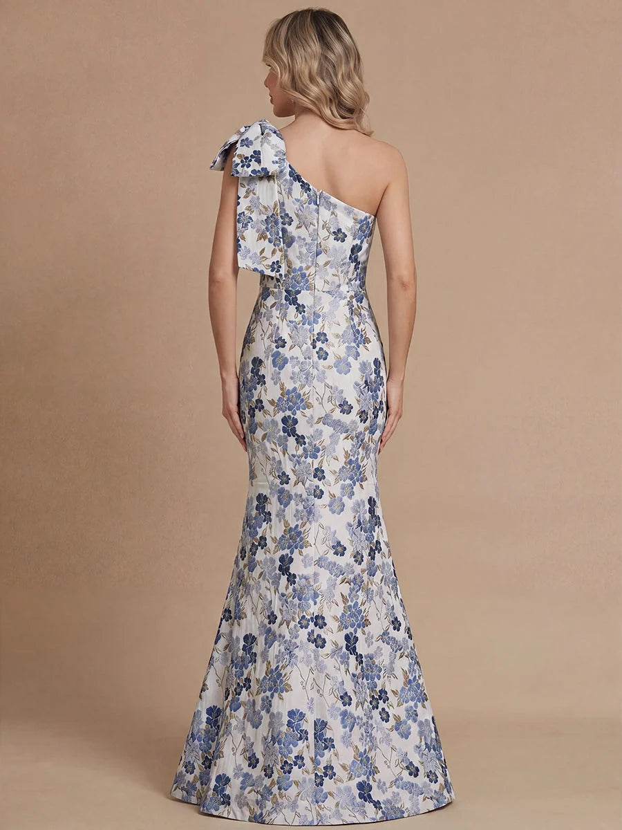 Dusty Blue floor-length mother of the bride dress, alternate view showing the bodice and skirt