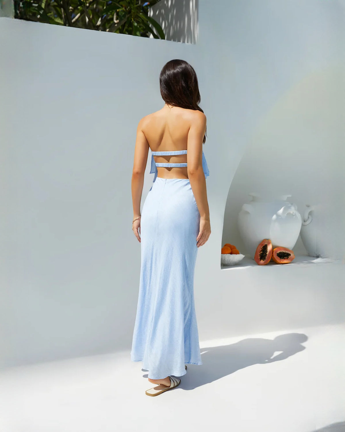 strapless structured satin a-line maxi bridesmaid dress - image 2