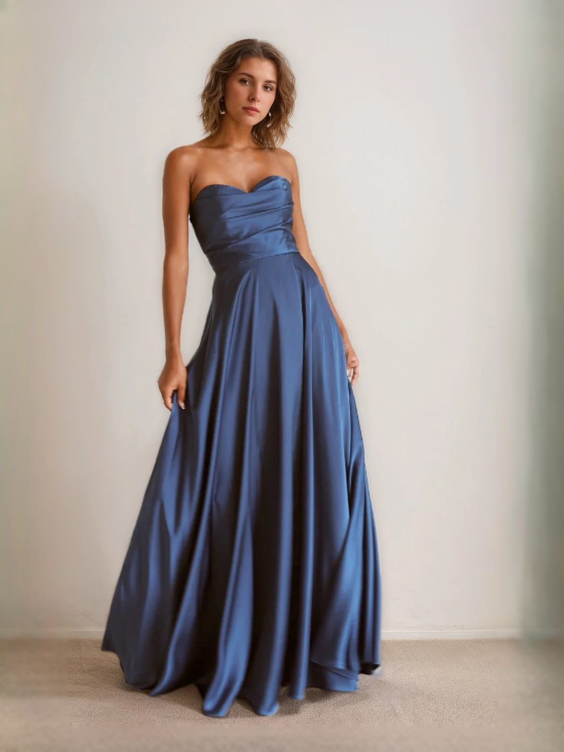 Dark Blue floor-length bridesmaid dress, alternate view showing the bodice and skirt