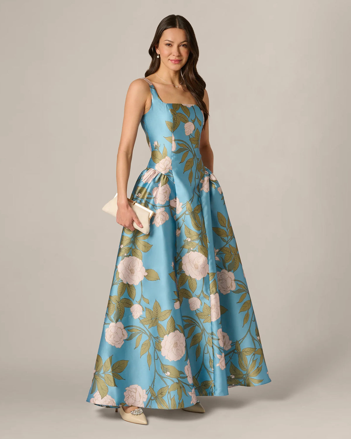 square neck a-line maxi mother of the bride dress - image 2