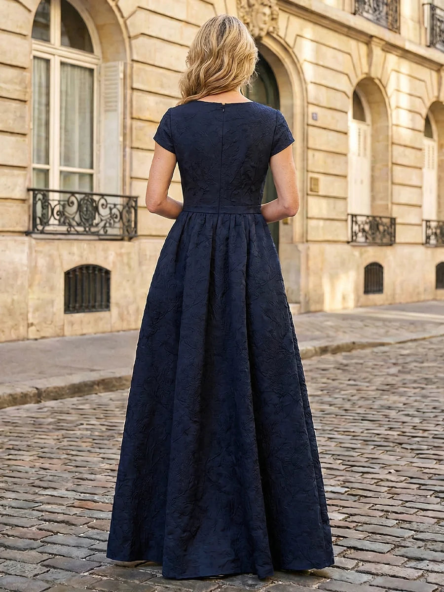 Dark Blue floor-length mother of the bride dress, alternate view showing the bodice and skirt