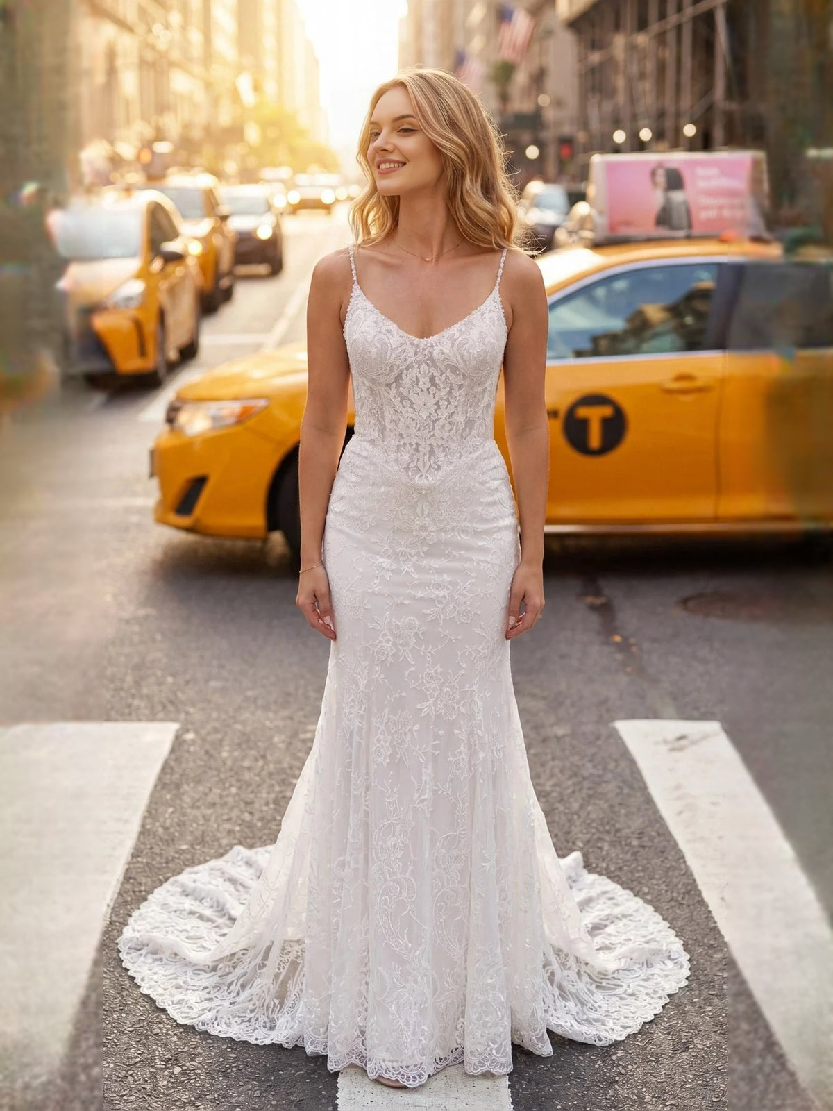 Ivory floor-length wedding dress, alternate view showing the bodice and skirt