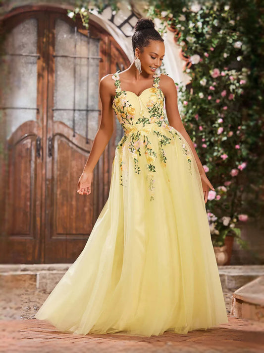 Daffodil floor-length prom dress, alternate view showing the bodice and skirt