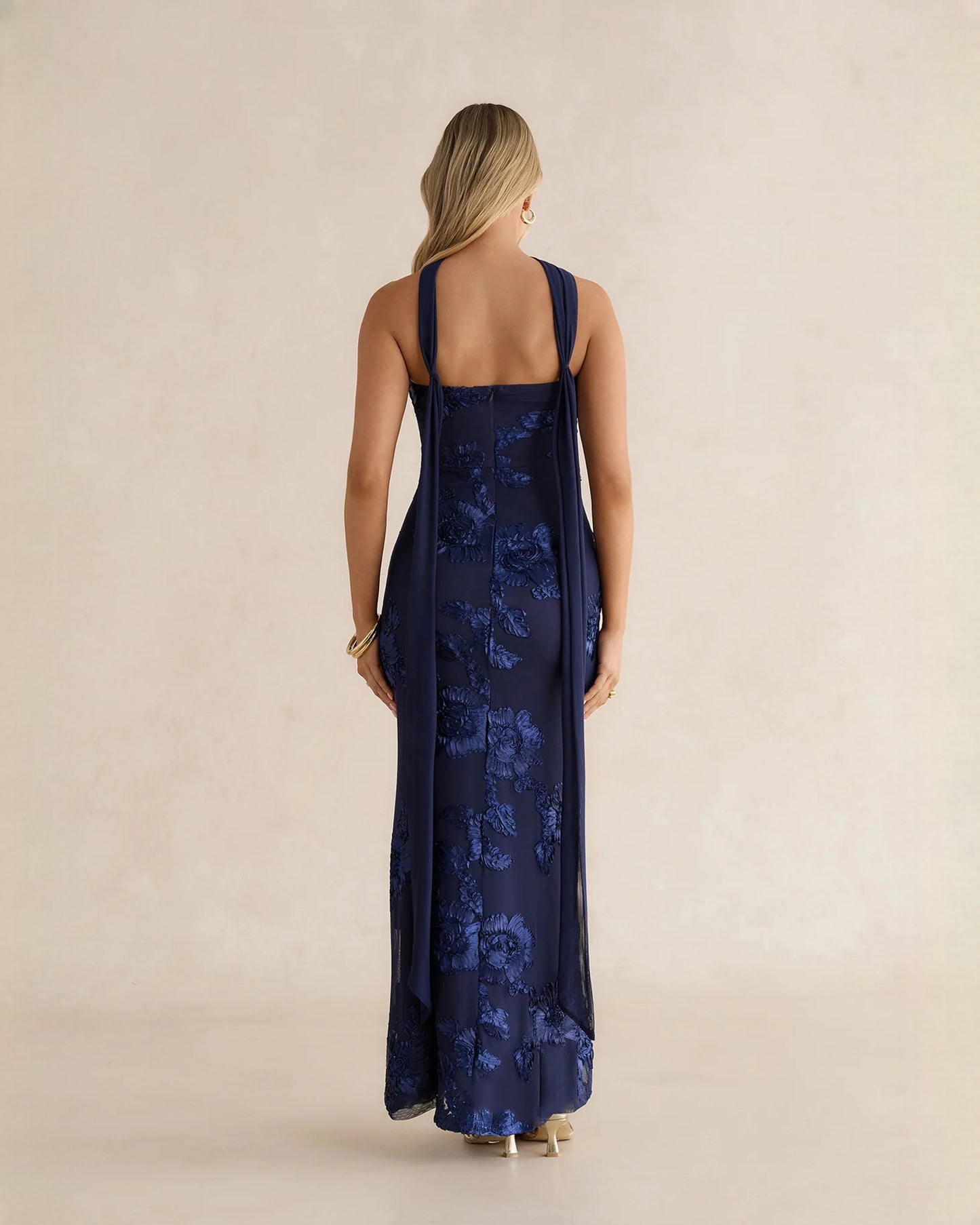 sleeveless mesh a-line maxi bridesmaid dress - image 2