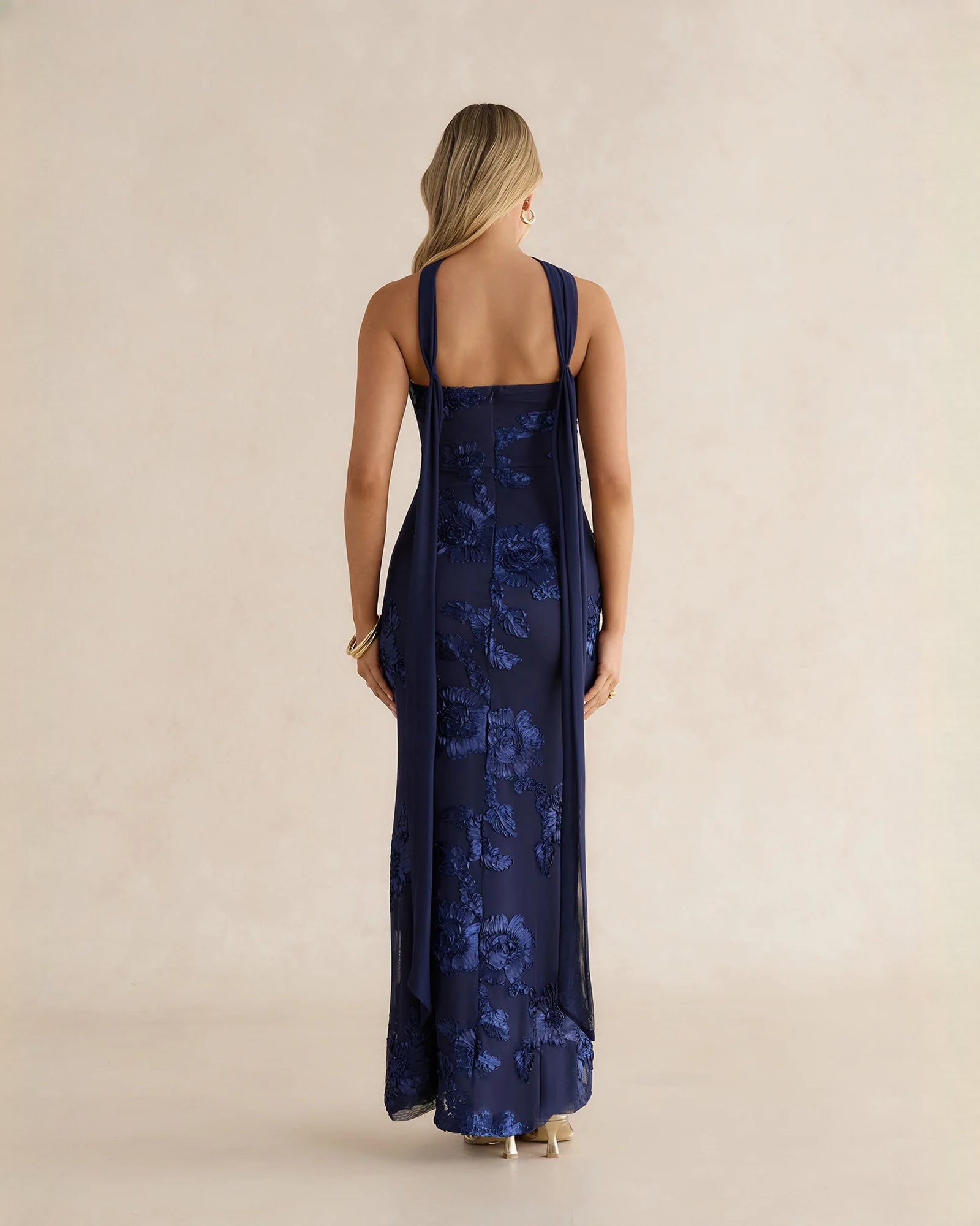 sleeveless mesh a-line maxi bridesmaid dress - image 2