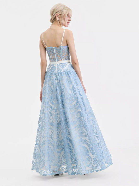 Light Blue floor-length prom dress, alternate view showing the bodice and skirt