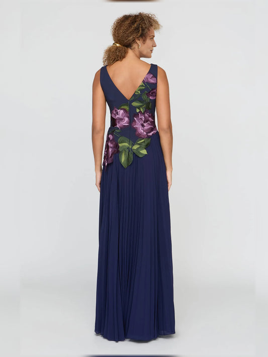 Dark Navy floor-length mother of the bride dress, alternate view showing the bodice and skirt