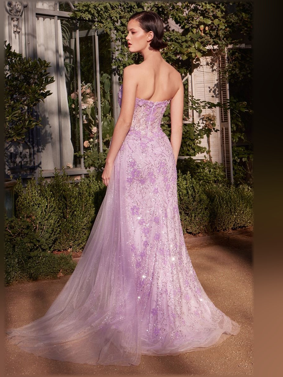 Lavender mermaid floor-length formal dress with skirt slit, alternate view