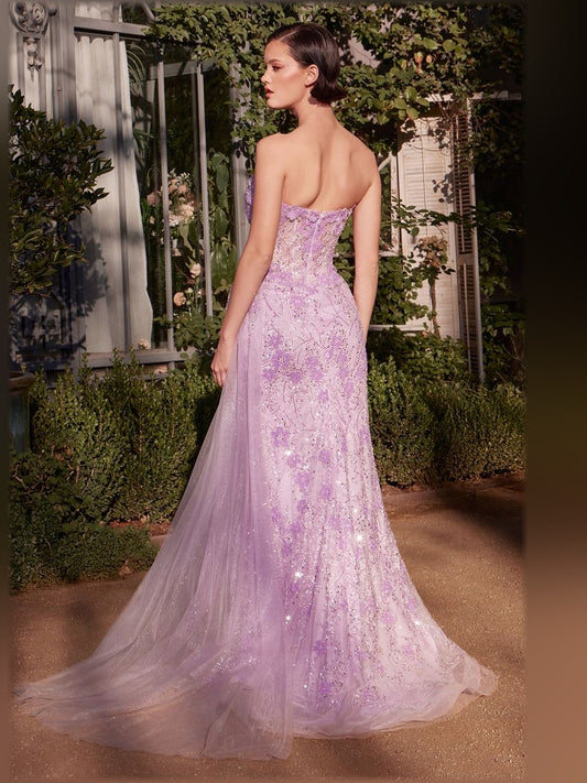Lavender mermaid floor-length formal dress with skirt slit, alternate view