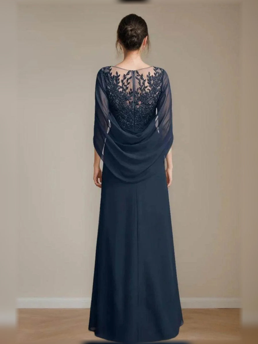 Dark Navy floor-length mother of the bride dress, alternate view showing the bodice and skirt
