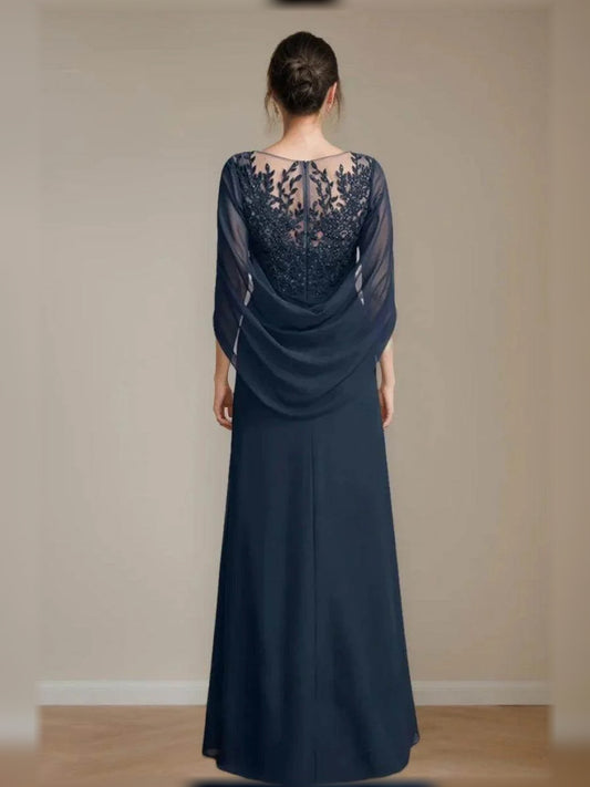 Dark Navy floor-length mother of the bride dress, alternate view showing the bodice and skirt