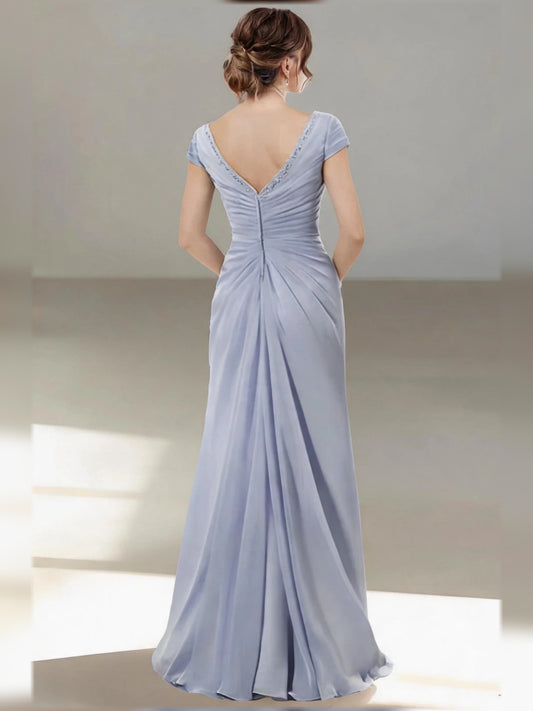 Dusty Blue floor-length mother of the bride dress, alternate view showing the bodice and skirt