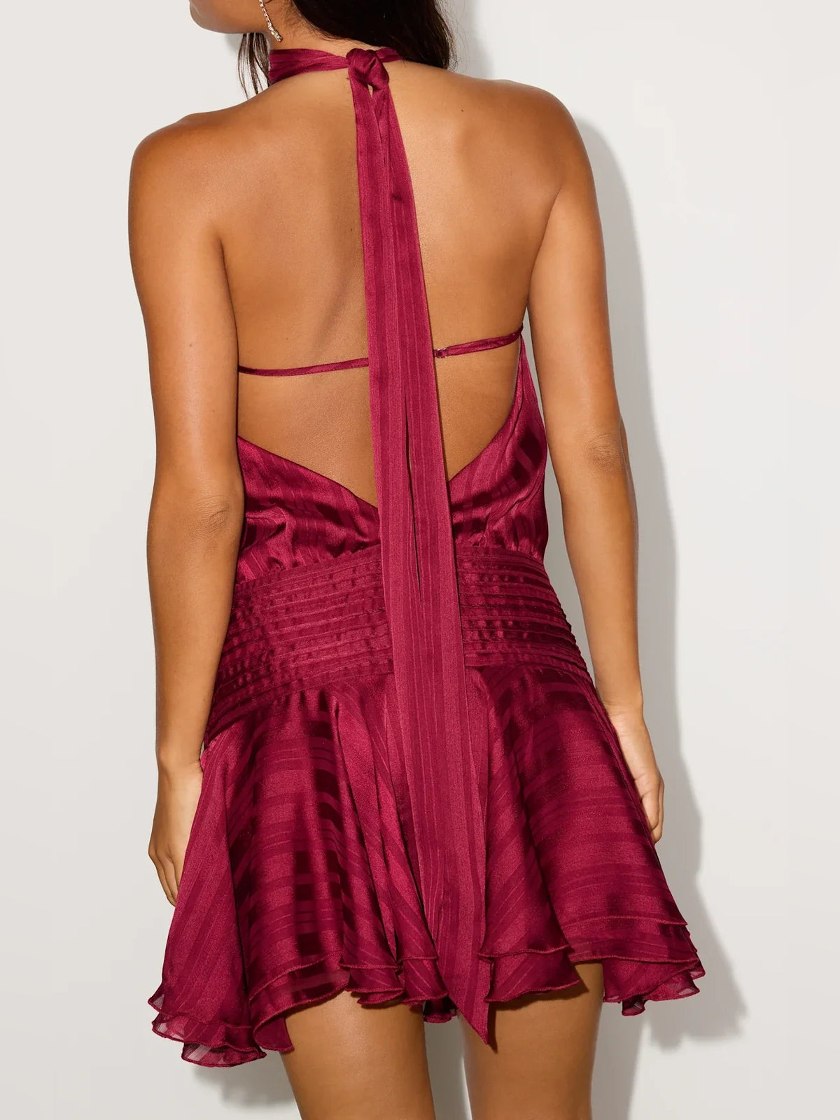 Deep Red mini homecoming dress, back view showing the rear of the dress