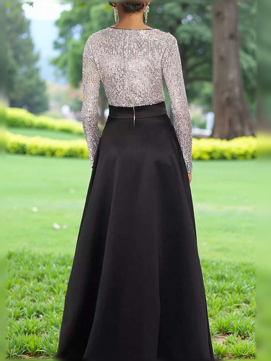 Eggplant a-line floor-length formal dress with bow detail, alternate view