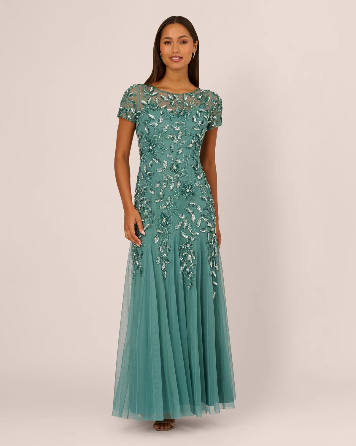 short-sleeve a-line maxi mother of the bride dress - image 2