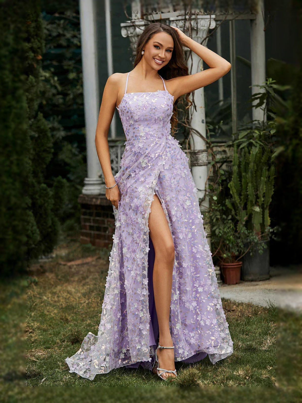 Lilac floor-length prom dress, alternate view showing the bodice and skirt