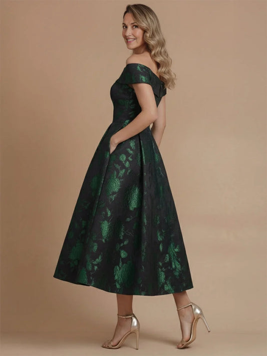 Clover midi mother of the bride dress, alternate view showing the bodice and skirt