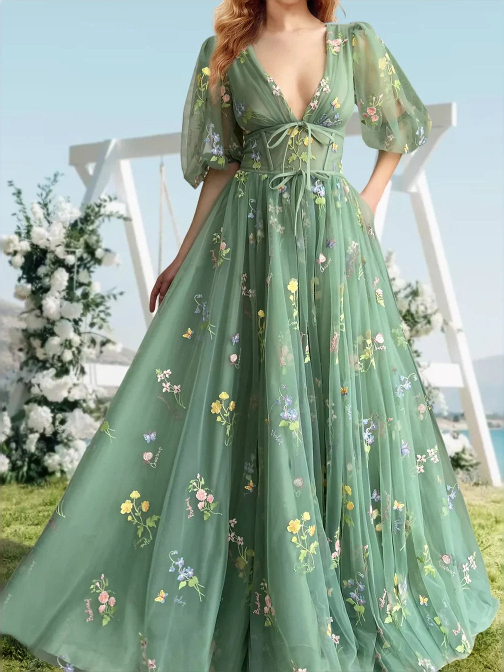 Mint Green floor-length prom dress, alternate view showing the bodice and skirt