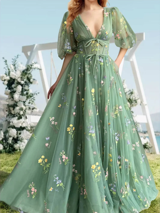 Mint Green floor-length prom dress, alternate view showing the bodice and skirt
