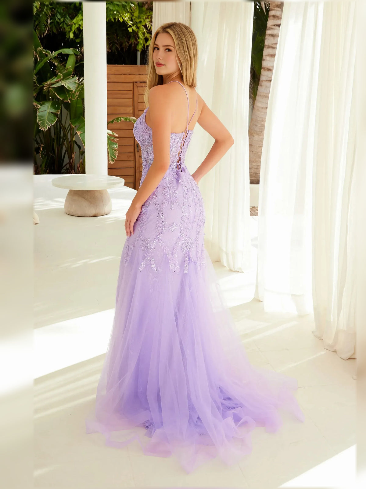 Lilac mermaid floor-length formal dress with skirt slit, alternate view