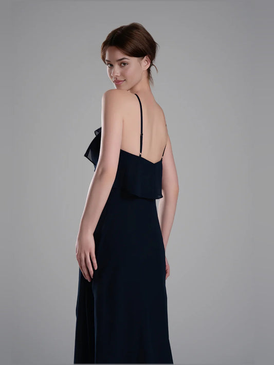 Dark Navy floor-length bridesmaid dress, alternate view showing the bodice and skirt