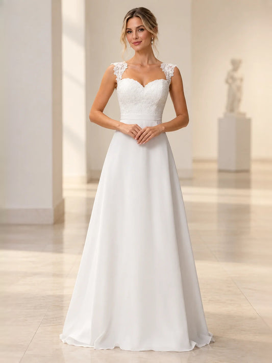 White floor-length wedding dress, alternate view showing the bodice and skirt