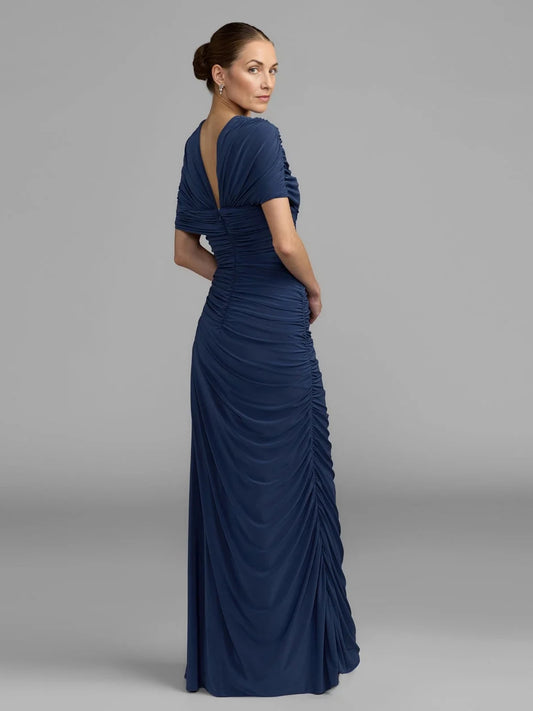 Dark Blue floor-length mother of the bride dress, alternate view showing the bodice and skirt