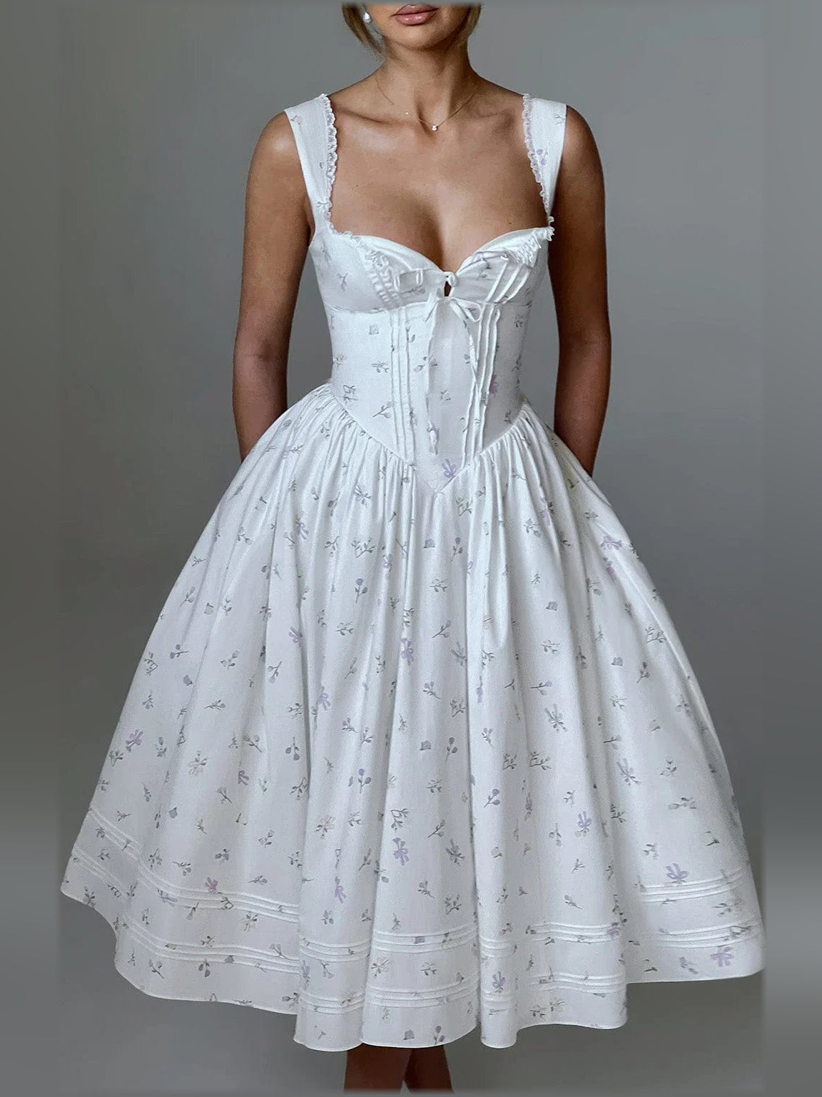 Floral midi formal dress with floral print, alternate view