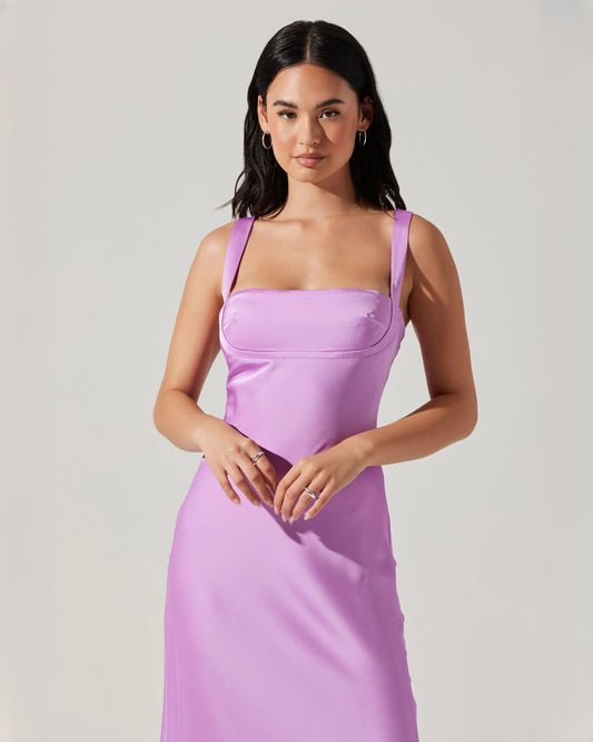 sleeveless satin a-line maxi bridesmaid dress - image 2