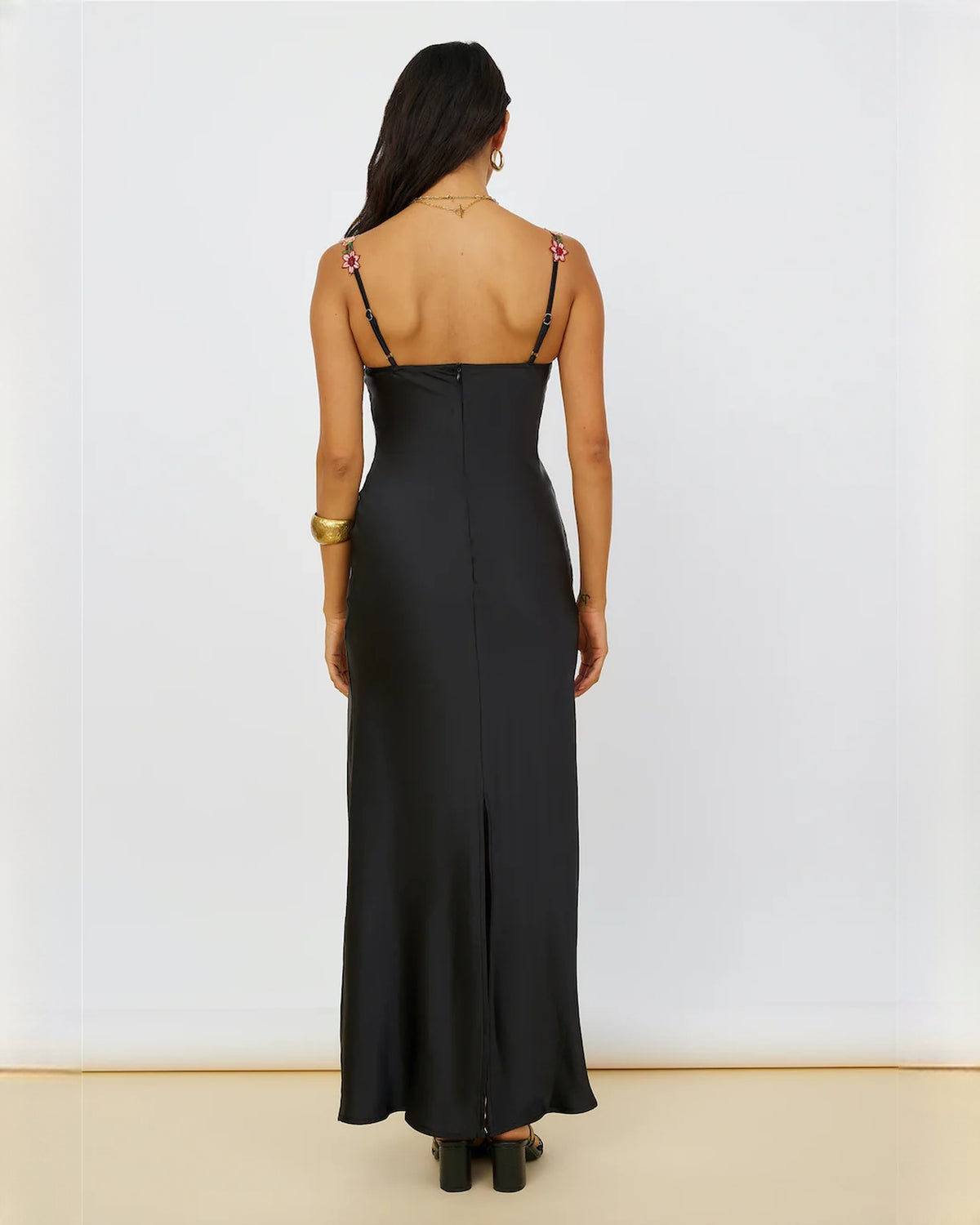 sleeveless satin a-line maxi bridesmaid dress - image 2