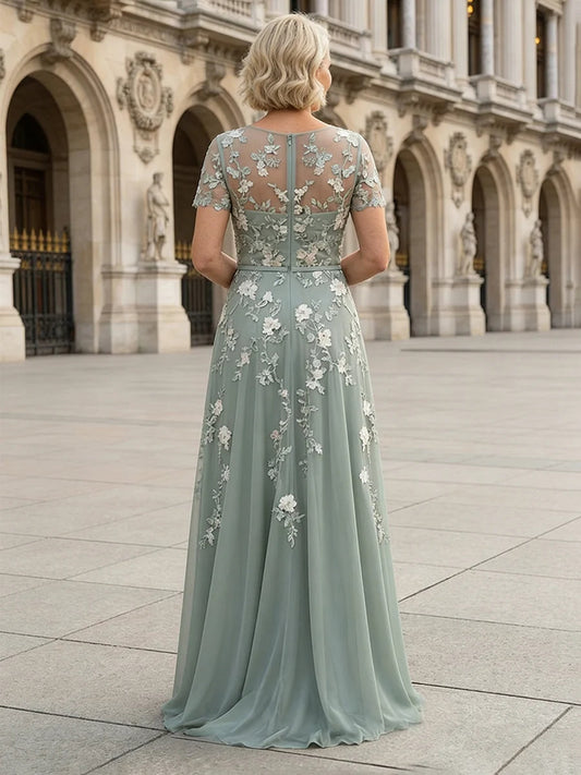 Dusty Sage floor-length mother of the bride dress, alternate view showing the bodice and skirt